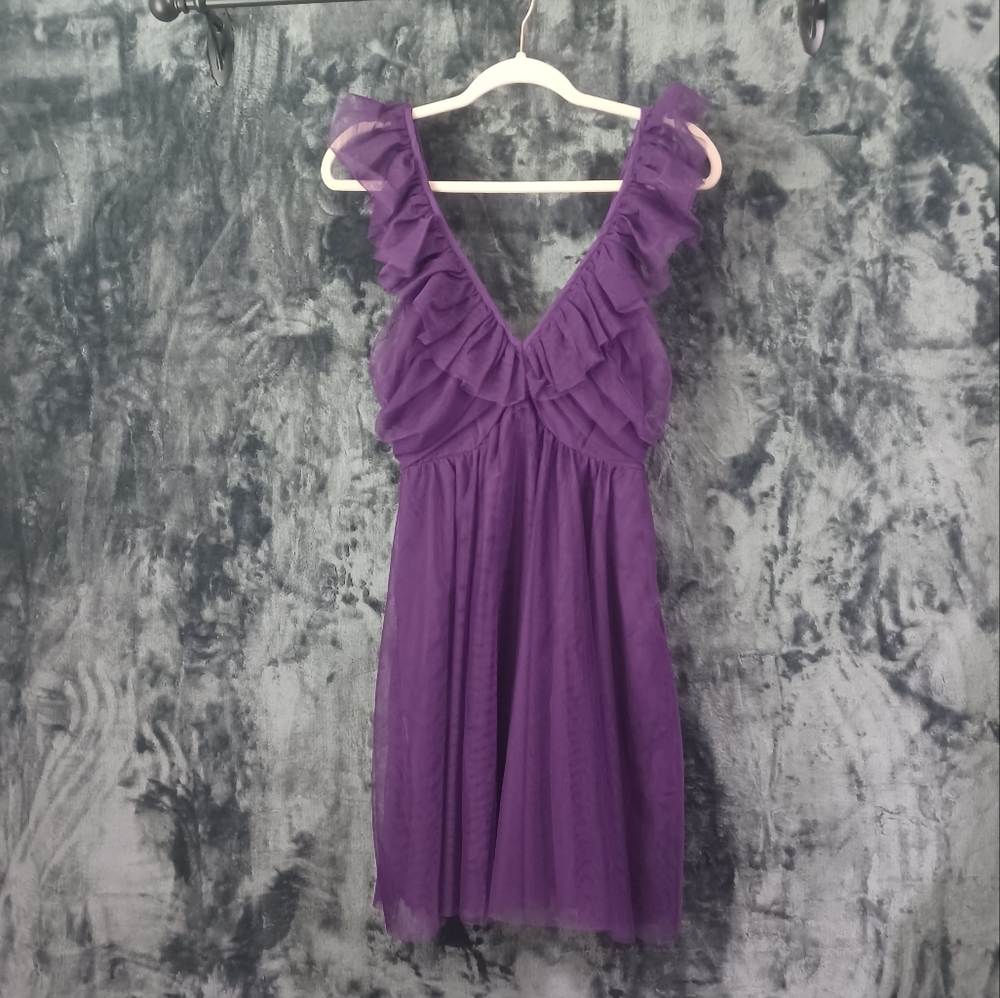 Maeve Tulle Ruffle Mini Dress  By Anthropologie Purple NWT